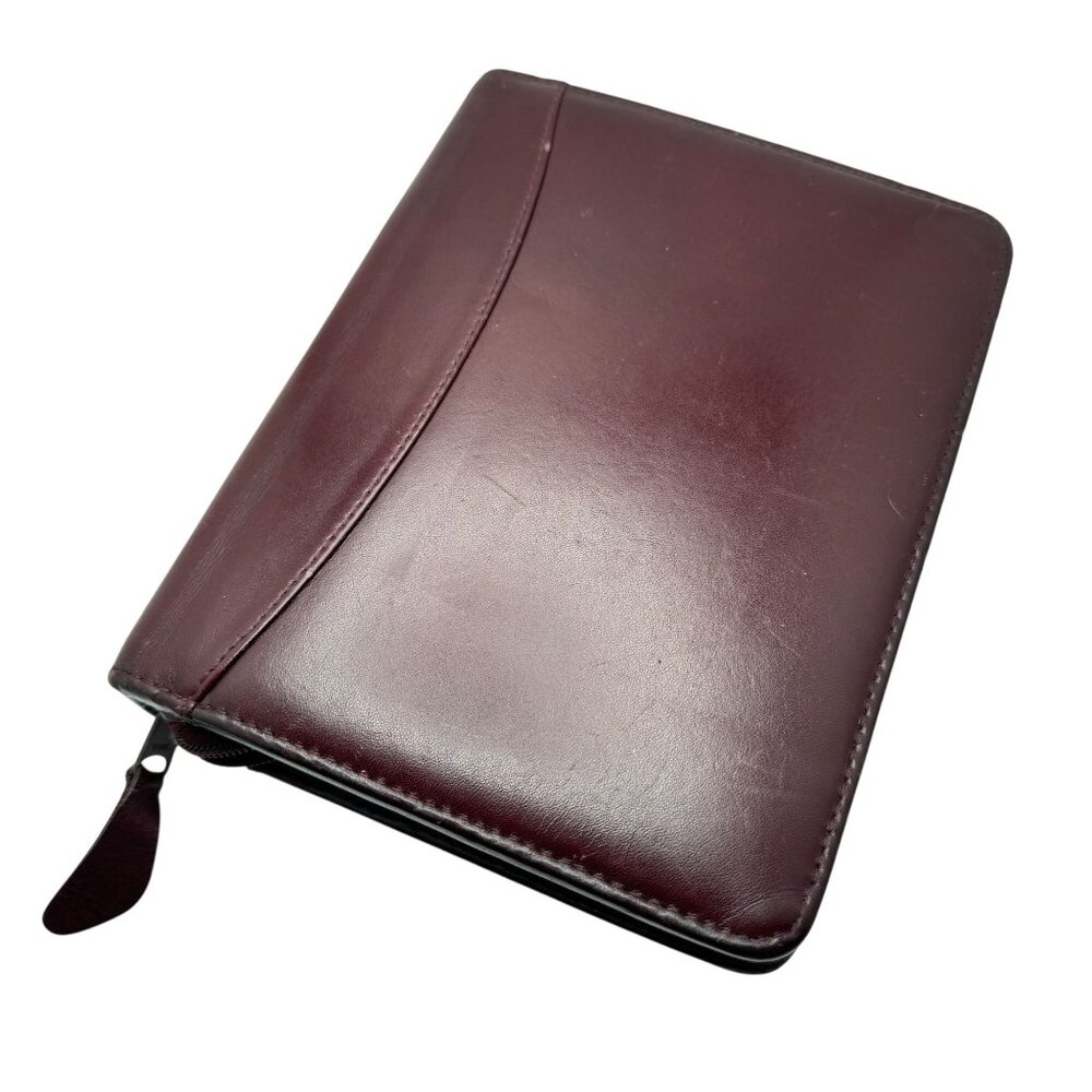 Franklin Quest Full Grain Aniline Leather Burgundy Planner Compact Sz 6-Ring